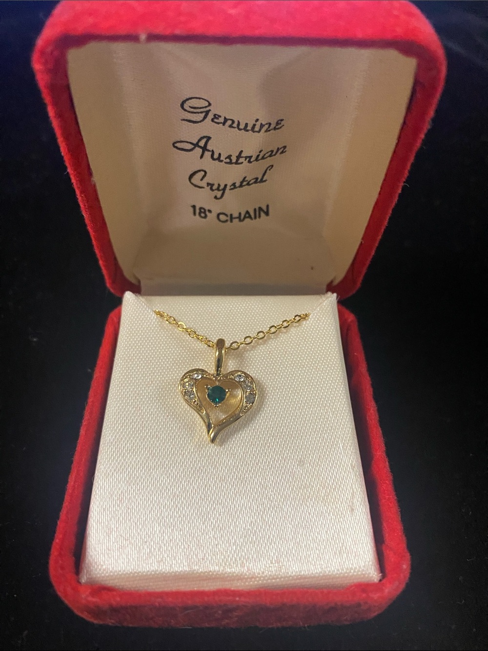 Genuine Austrian Crystal Gold-Tone Heart Pendant Necklace with Emerald Accent